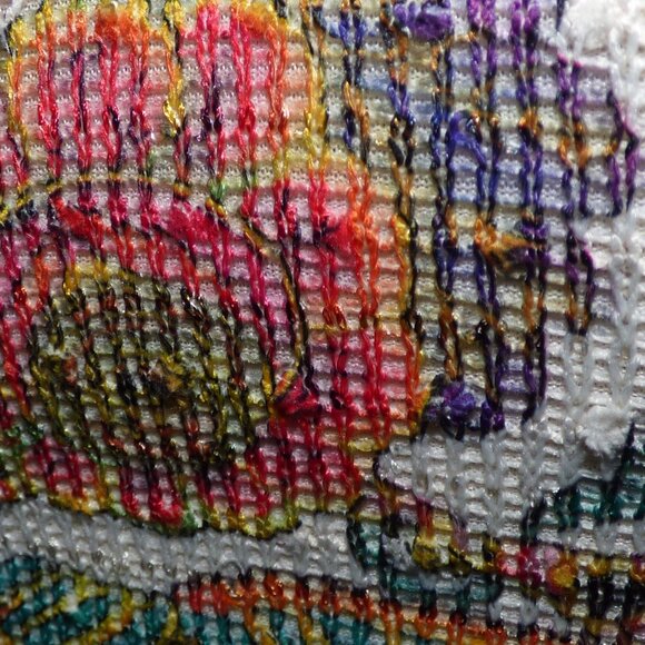 QUIRKY GOTH BOHO COWGIRL CROPPED CAMI MULTI PEACOCK SEQUINS LINED LACE ZIP M L - Picture 7 of 11